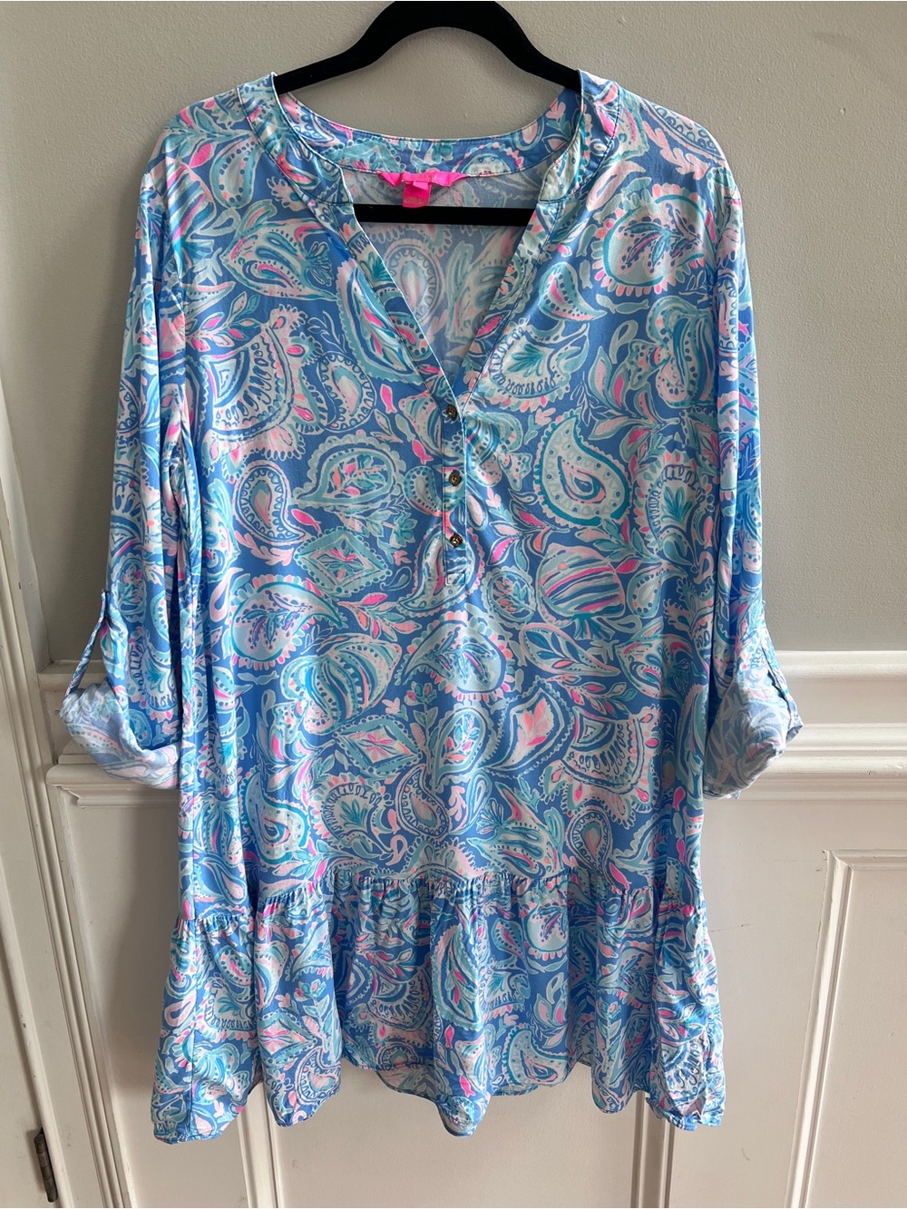 Lilly Pulitzer Charlee Tunic Dress Zanzibar Blue Fish Kiss L paisley